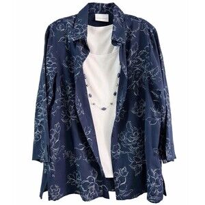 Alfred Dunner 3 PC Set Formal  Top SIZE 12 Blue White Sparkle Detail Button Up